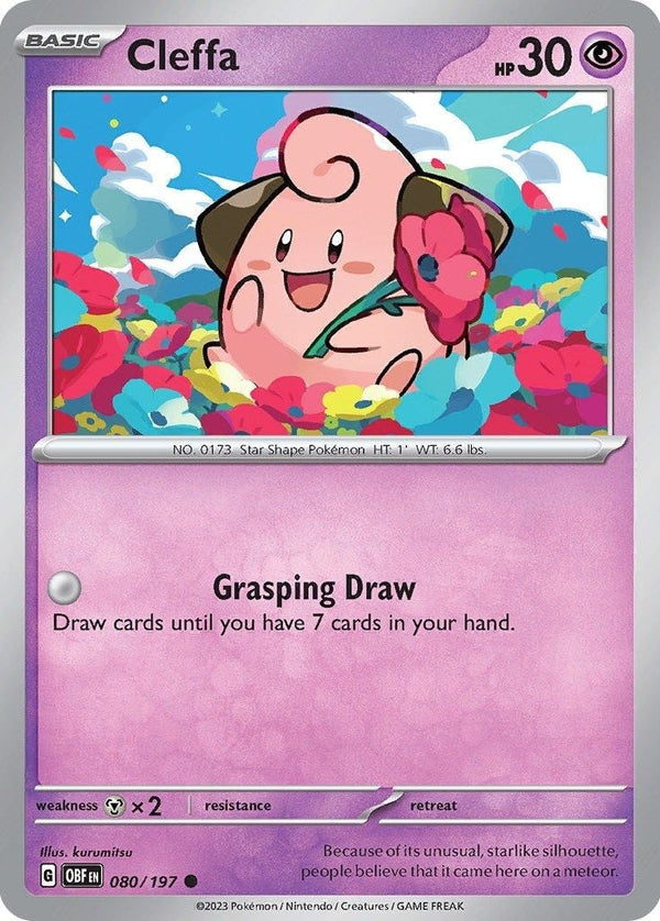 Cleffa - 080/197 Common Pokémon card from Obsidian Flames, Near Mint Reverse Holofoil