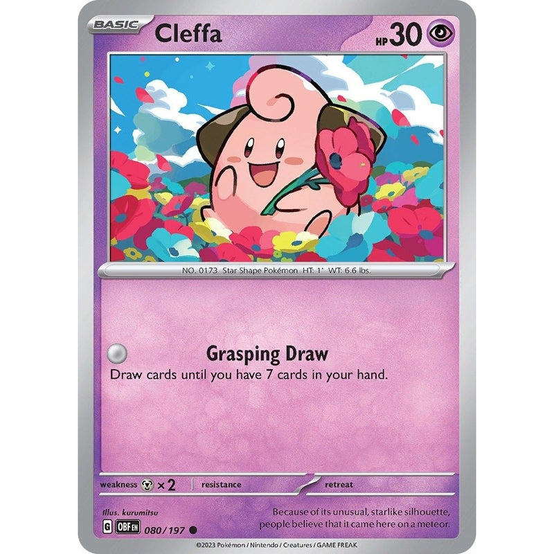 Cleffa - 080/197 Common Pokémon card from Obsidian Flames, Near Mint Reverse Holofoil