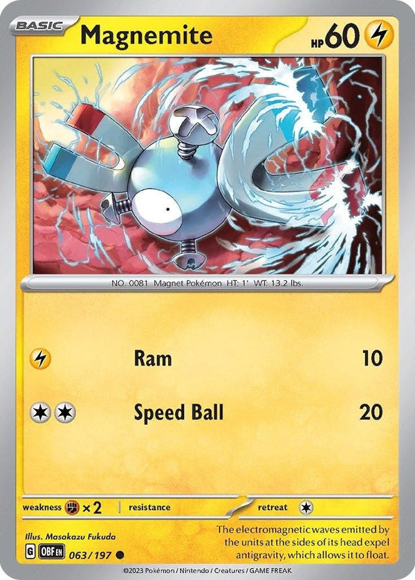 Magnemite - 063/197 Common Pokémon card from Obsidian Flames, Near Mint Normal