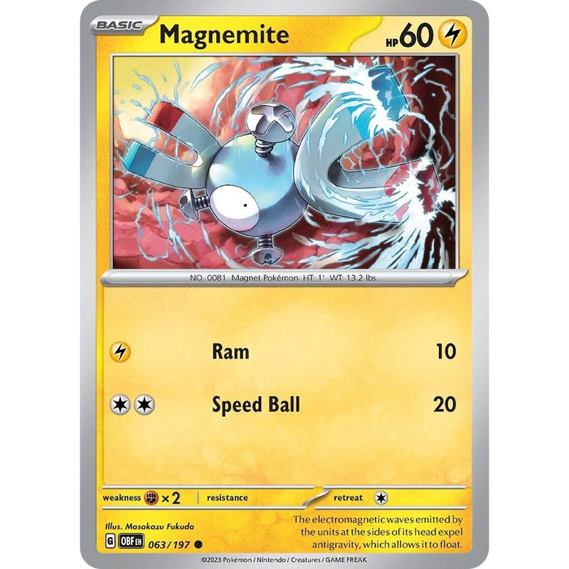 Magnemite - 063/197 Common Pokémon card from Obsidian Flames, Near Mint Normal