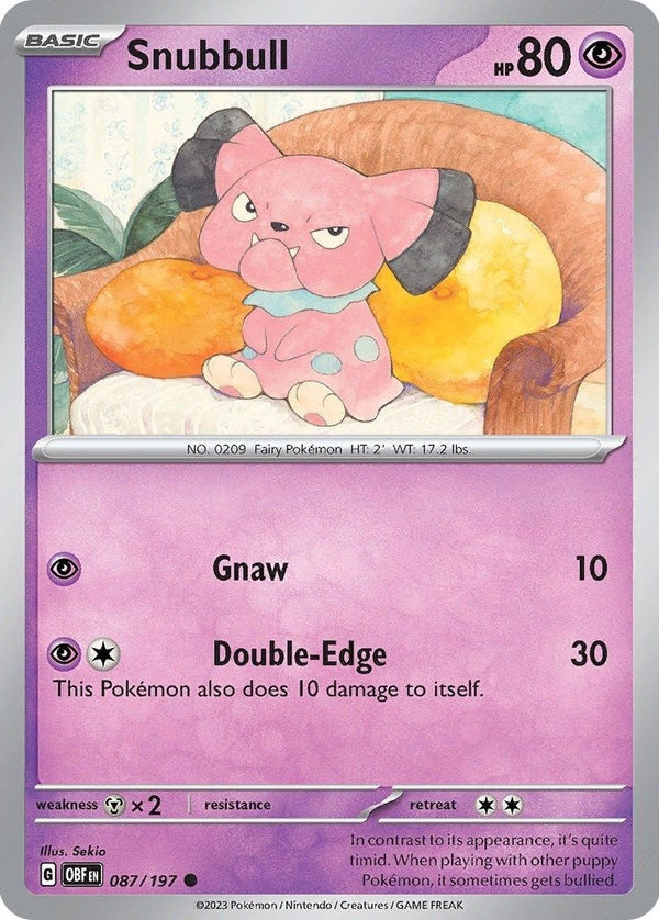 Snubbull - 087/197 Common Pokémon card from Obsidian Flames, Near Mint Normal