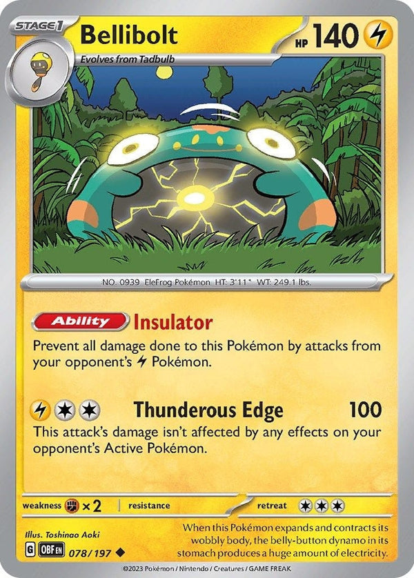 Bellibolt - 078/197 Uncommon Pokémon card from Obsidian Flames, Near Mint Reverse Holofoil