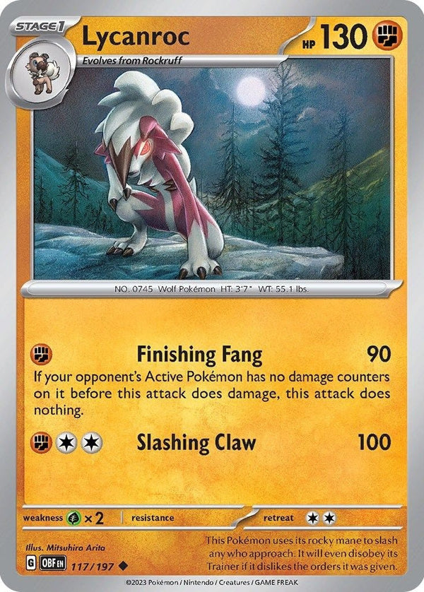 Lycanroc - 117/197 Uncommon Pokémon card from Obsidian Flames, Near Mint Normal
