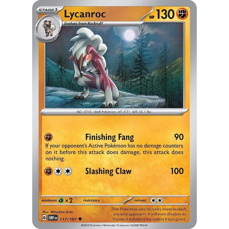 Lycanroc - 117/197 Uncommon Pokémon card from Obsidian Flames, Near Mint Normal