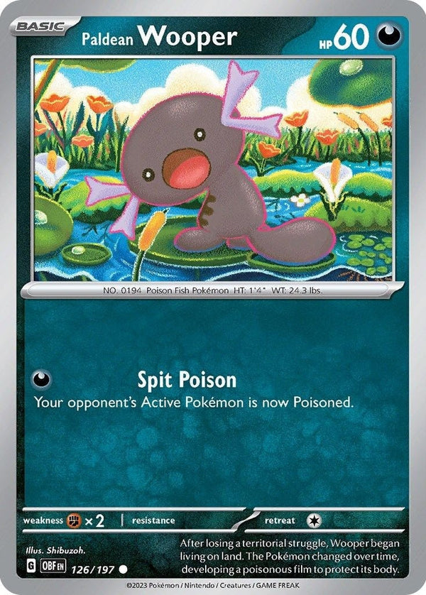 Paldean Wooper - 126/197 Common Pokémon card from Obsidian Flames, Near Mint Reverse Holofoil