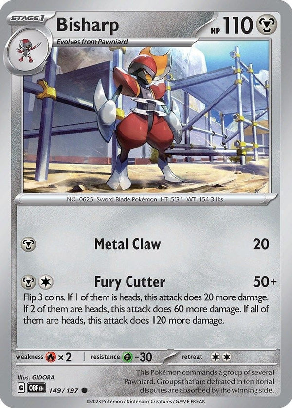 Bisharp - 149/197 Common Pokémon card from Obsidian Flames, Near Mint Normal
