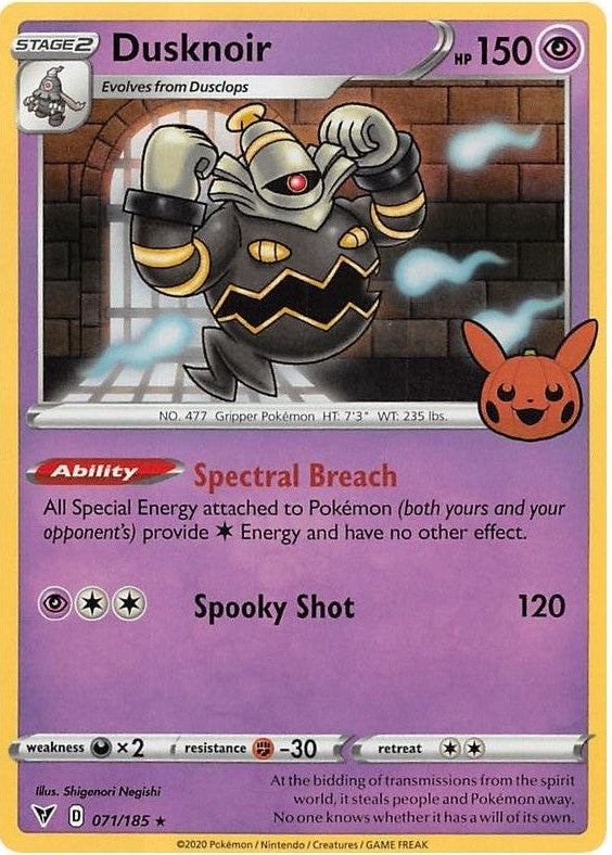 Dusknoir - 071/185 Holo Rare Pokémon card from Trick or Trade BOOster Bundle 2023, Near Mint Holofoil