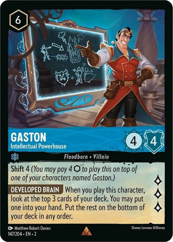 Gaston - Intellectual Powerhouse - 147/204 Rare Disney Lorcana card from Rise of the Floodborn, Near Mint Cold Foil