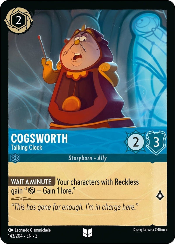 Cogsworth - Talking Clock - 143/204 Uncommon Disney Lorcana card from Rise of the Floodborn, Near Mint Normal