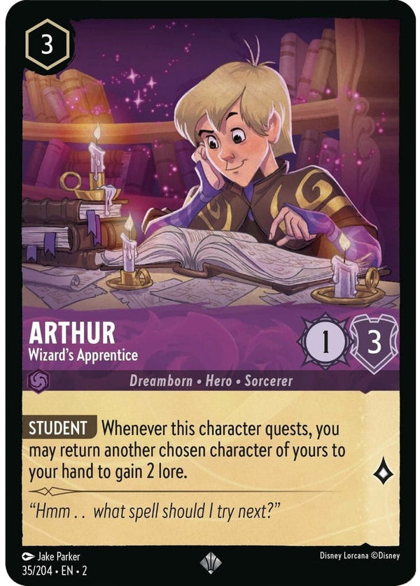 Arthur - Wizard's Apprentice - 35/204 Super Rare Disney Lorcana card from Rise of the Floodborn, Near Mint Normal