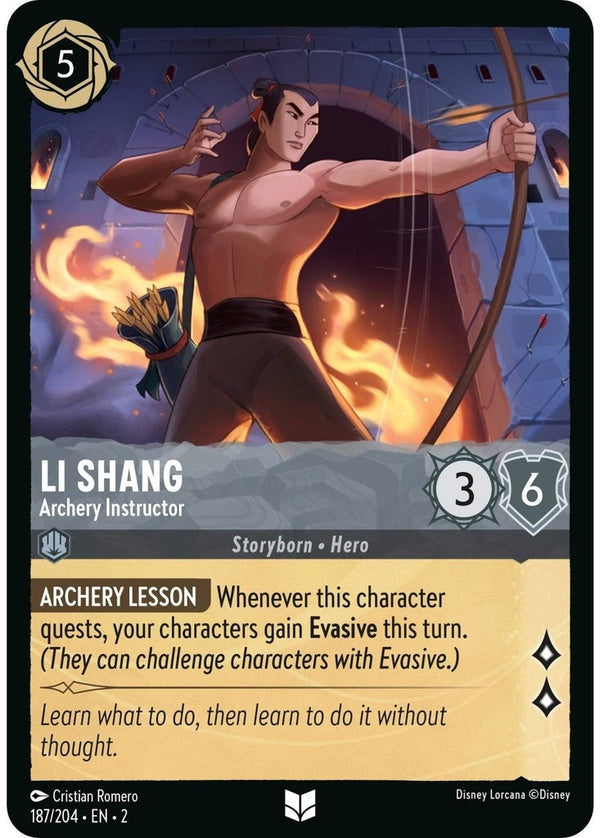 Li Shang - Archery Instructor - 187/204 Uncommon Disney Lorcana card from Rise of the Floodborn, Near Mint Cold Foil