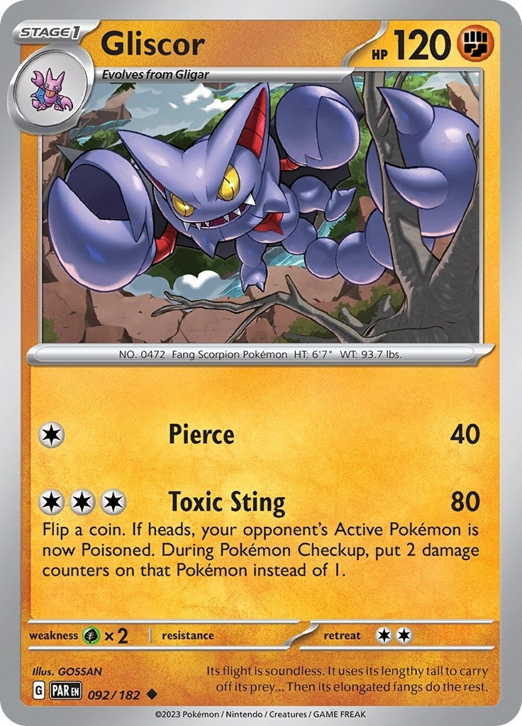 Gliscor - 092/182 Uncommon Pokémon card from Paradox Rift, Near Mint Normal