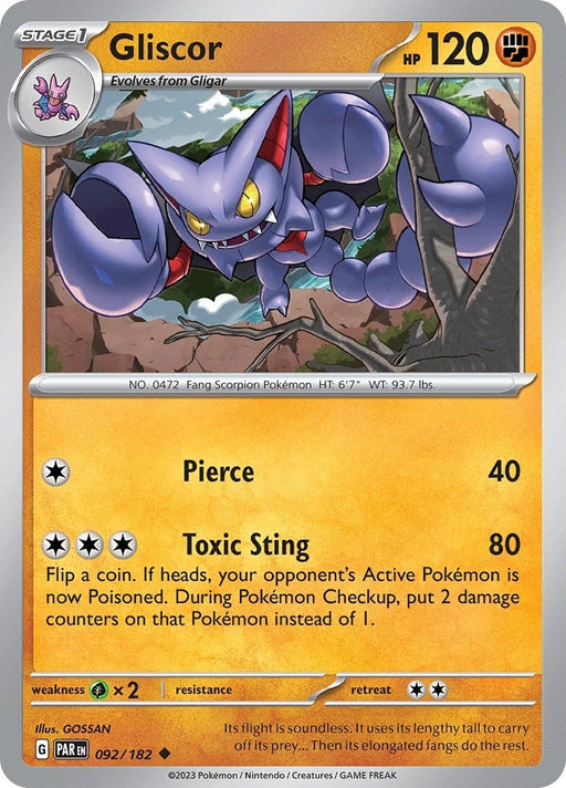 Gliscor - 092/182 Uncommon Pokémon card from Paradox Rift, Near Mint Normal