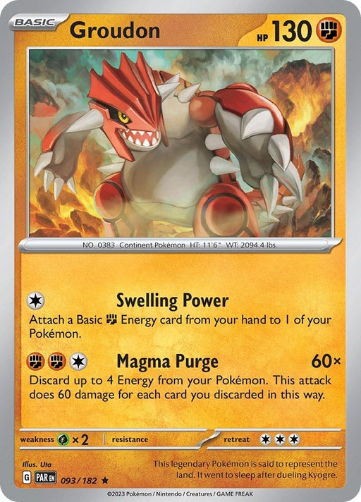 Groudon - 093/182 Rare Pokémon card from Paradox Rift, Near Mint Holofoil