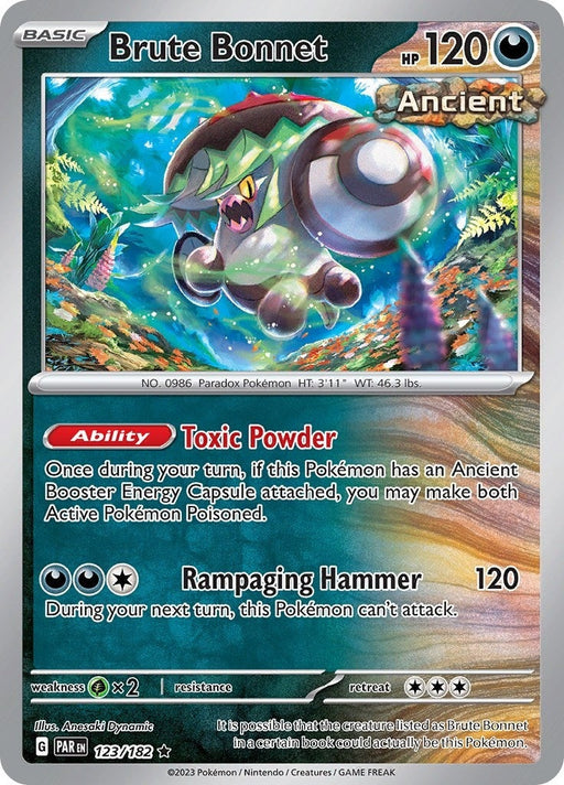 Brute Bonnet - 123/182 Rare Pokémon card from Paradox Rift, Near Mint Reverse Holofoil