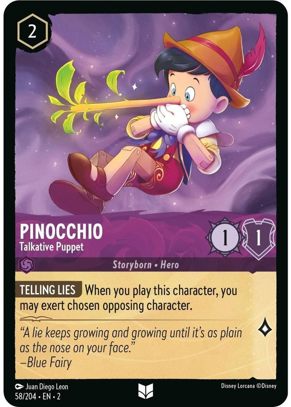 Pinocchio - Talkative Puppet - 58/204 Uncommon Disney Lorcana card from Rise of the Floodborn, Near Mint Normal