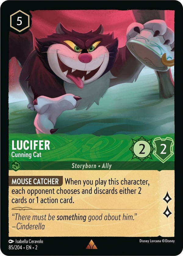 Lucifer - Cunning Cat - 85/204 Rare Disney Lorcana card from Rise of the Floodborn, Near Mint Normal