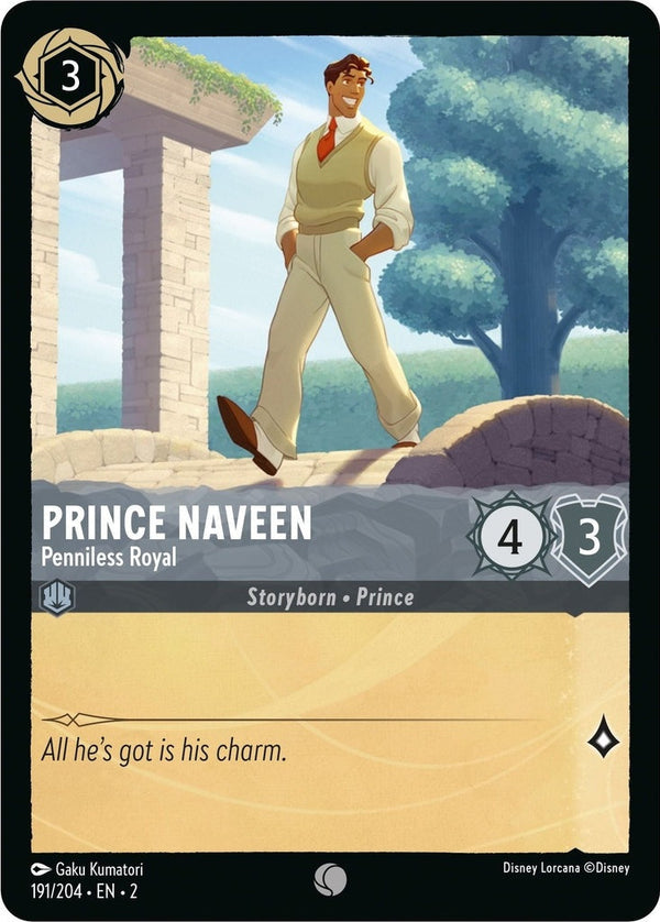 Prince Naveen - Penniless Royal - 191/204 Common Disney Lorcana card from Rise of the Floodborn, Near Mint Normal