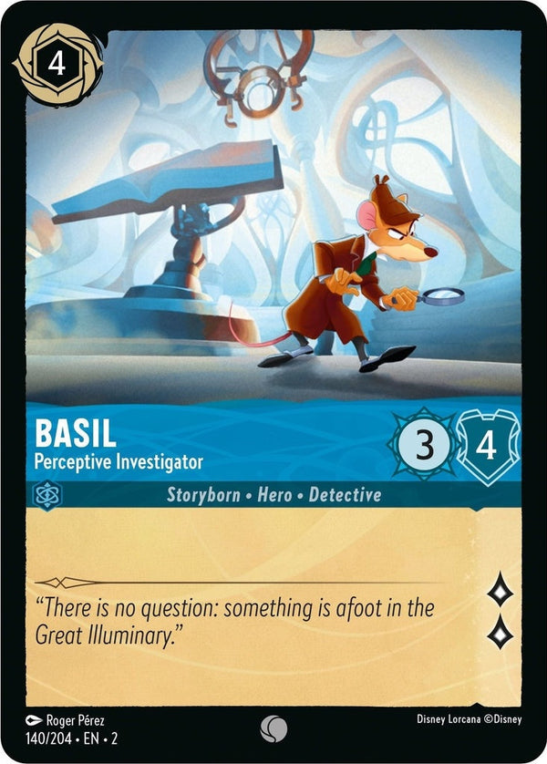 Basil - Perceptive Investigator - 140/204 Common Disney Lorcana card from Rise of the Floodborn, Near Mint Normal