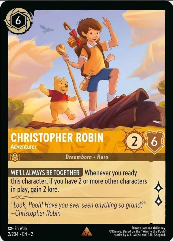 Christopher Robin - Adventurer - 2/204 Rare Disney Lorcana card from Rise of the Floodborn, Near Mint Normal