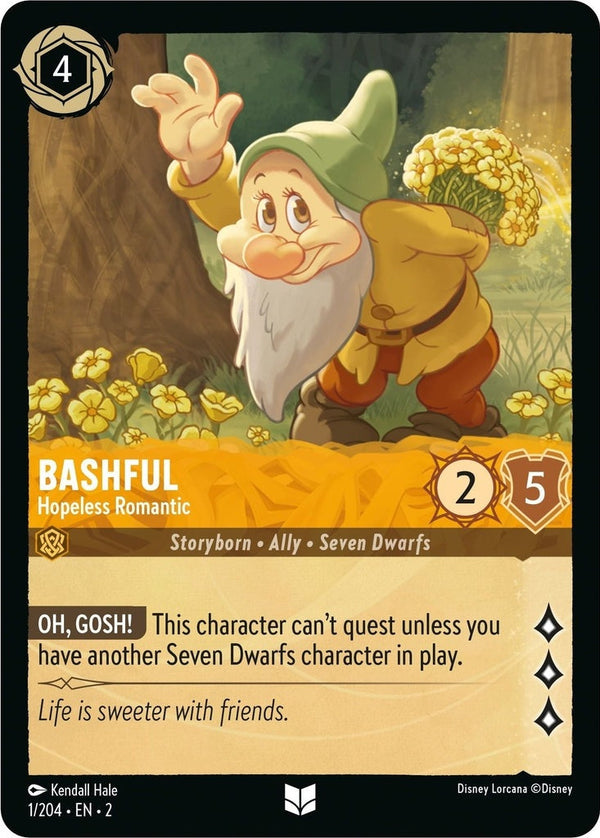 Bashful - Hopeless Romantic - 1/204 Uncommon Disney Lorcana card from Rise of the Floodborn, Near Mint Normal