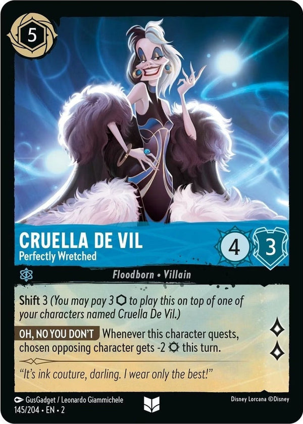 Cruella De Vil - Perfectly Wretched - 145/204 Uncommon Disney Lorcana card from Rise of the Floodborn, Near Mint Normal