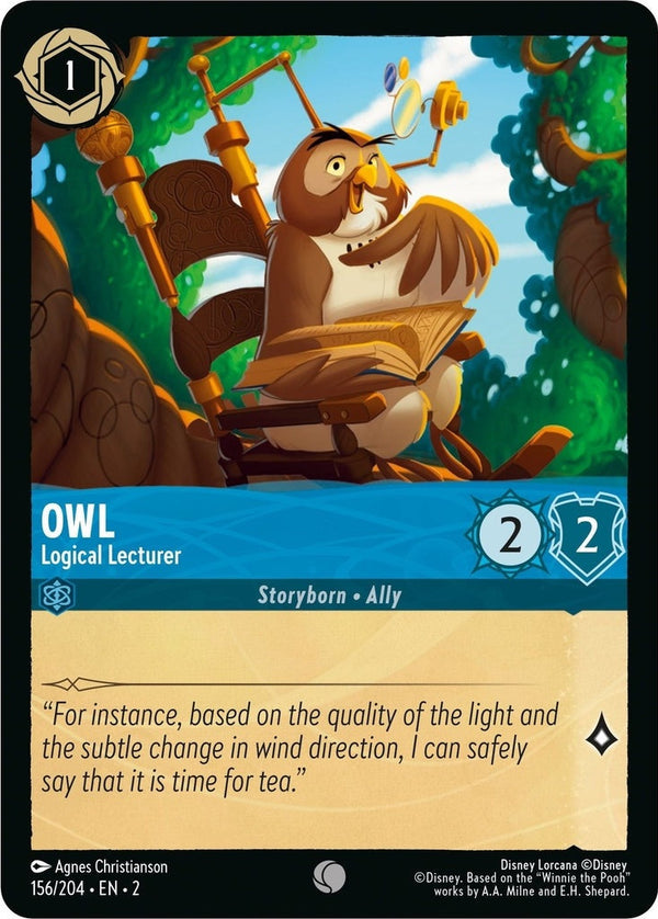 Owl - Logical Lecturer - 156/204 Common Disney Lorcana card from Rise of the Floodborn, Near Mint Normal