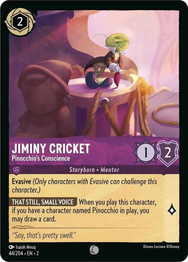 Jiminy Cricket - Pinocchio's Conscience - 44/204 Common Disney Lorcana card from Rise of the Floodborn, Near Mint Cold Foil