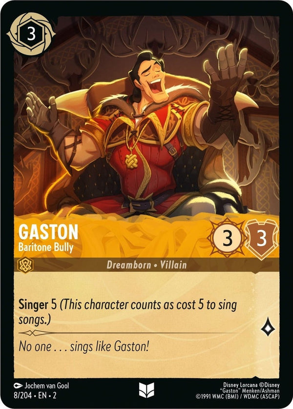 Gaston - Baritone Bully - 8/204 Uncommon Disney Lorcana card from Rise of the Floodborn, Near Mint Normal