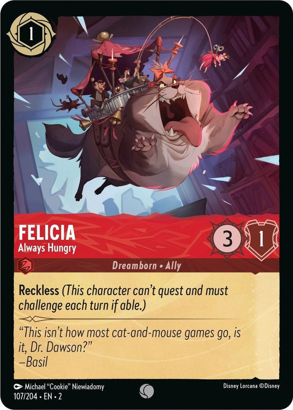Felicia - Always Hungry - 107/204 Common Disney Lorcana card from Rise of the Floodborn, Near Mint Cold Foil