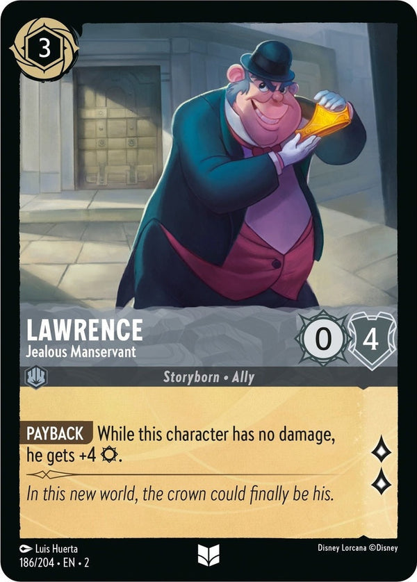 Lawrence - Jealous Manservant - 186/204 Uncommon Disney Lorcana card from Rise of the Floodborn, Near Mint Normal