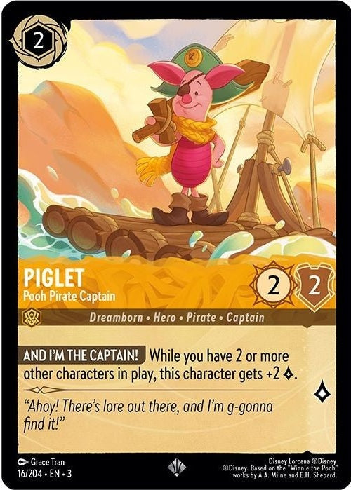 Piglet - Pooh Pirate Captain - 16/204 Super Rare Disney Lorcana card from Into the Inklands, Near Mint Normal