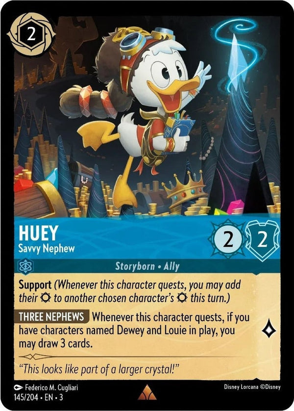 Huey - Savvy Nephew - 145/204 Rare Disney Lorcana card from Into the Inklands, Near Mint Normal