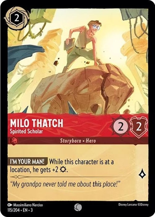 Milo Thatch - Spirited Scholar - 115/204 Common Disney Lorcana card from Into the Inklands, Near Mint Normal