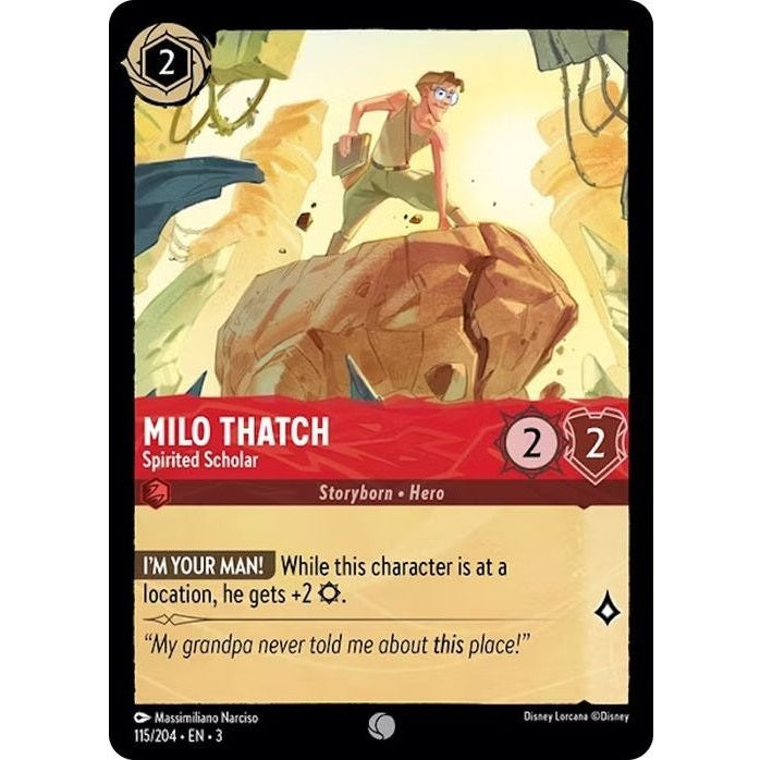 Milo Thatch - Spirited Scholar - 115/204 Common Disney Lorcana card from Into the Inklands, Near Mint Normal