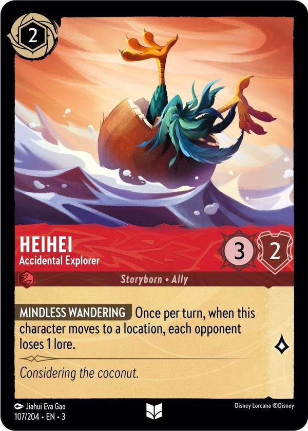 HeiHei - Accidental Explorer - 107/204 Uncommon Disney Lorcana card from Into the Inklands, Near Mint Normal
