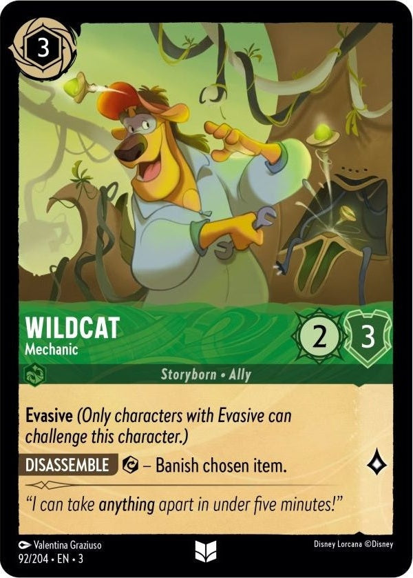 Wildcat - Mechanic - 92/204 Uncommon Disney Lorcana card from Into the Inklands, Near Mint Normal