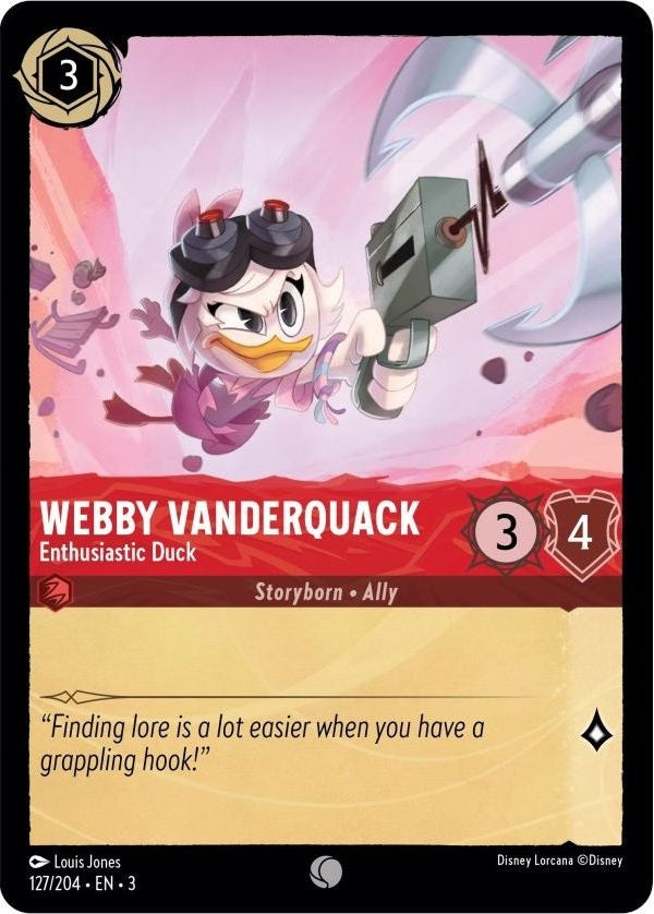 Webby Vanderquack - Enthusiastic Duck - 127/204 Common Disney Lorcana card from Into the Inklands, Near Mint Normal
