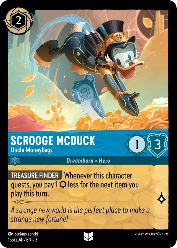 Scrooge McDuck - Uncle Moneybags - 155/204 Uncommon Disney Lorcana card from Into the Inklands, Near Mint Normal
