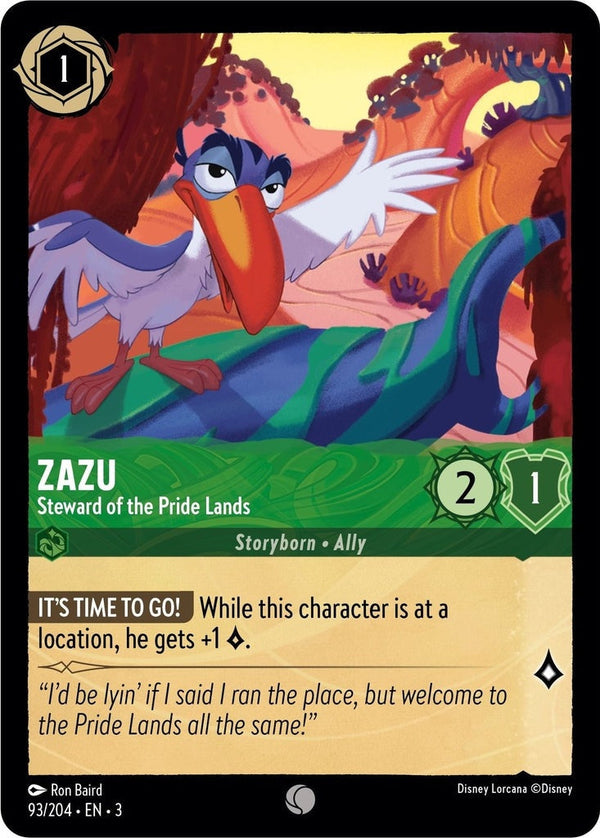 Zazu - Steward of the Pride Lands - 93/204 Common Disney Lorcana card from Into the Inklands, Near Mint Cold Foil