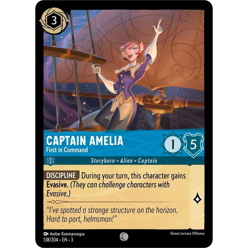 Captain Amelia - First in Command - 138/204 Common Disney Lorcana card from Into the Inklands, Near Mint Normal