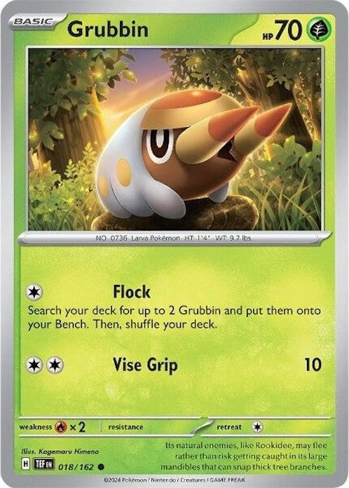 Grubbin - 018/162 Common Pokémon card from Temporal Forces, Near Mint Reverse Holofoil