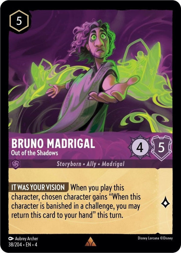 Bruno Madrigal - Out of the Shadows - 38/204 Rare Disney Lorcana card from Ursula's Return, Near Mint Cold Foil