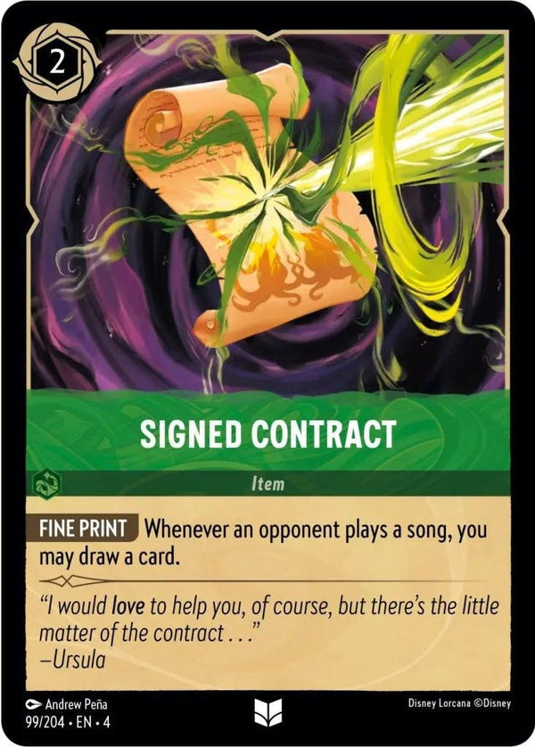 Signed Contract - 99/204 Uncommon Disney Lorcana card from Ursula's Return, Near Mint Normal