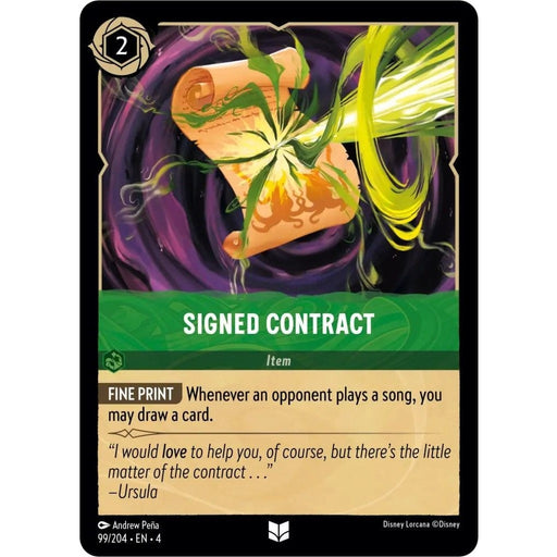 Signed Contract - 99/204 Uncommon Disney Lorcana card from Ursula's Return, Near Mint Normal