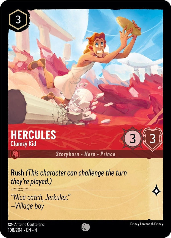 Hercules - Clumsy Kid - 108/204 Common Disney Lorcana card from Ursula's Return, Near Mint Normal