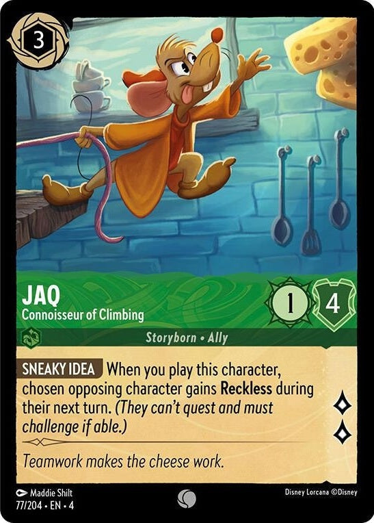 Jaq - Connoisseur of Climbing - 77/204 Common Disney Lorcana card from Ursula's Return, Near Mint Normal