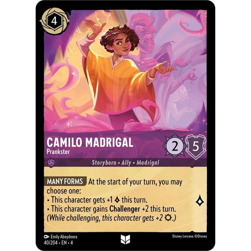 Camilo Madrigal - Prankster - 40/204 Uncommon Disney Lorcana card from Ursula's Return, Near Mint Normal