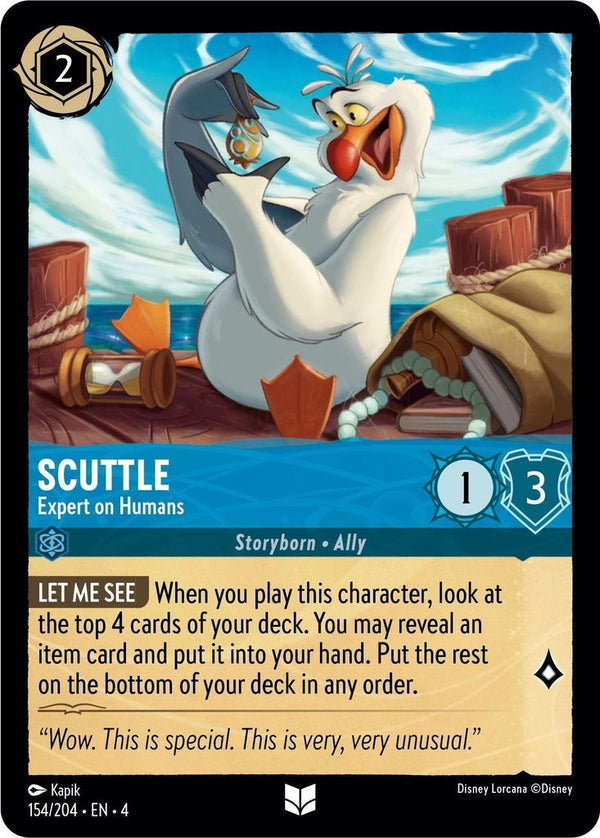 Scuttle - Expert on Humans - 154/204 Uncommon Disney Lorcana card from Ursula's Return, Near Mint Normal