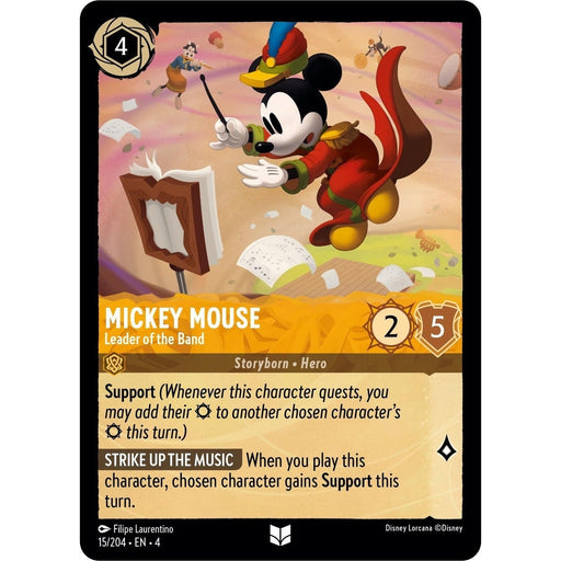 Mickey Mouse - Leader of the Band - 15/204 Uncommon Disney Lorcana card from Ursula's Return, Near Mint Normal